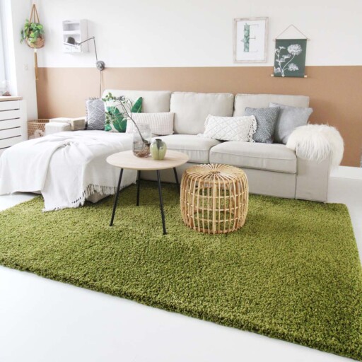 Hoogpolig vloerkleed shaggy Trend effen - groen - sfeer