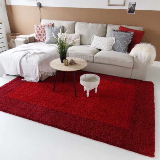 Hoogpolig vloerkleed shaggy Trend lijstmotief - rood - sfeer