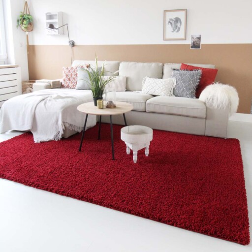 Hoogpolig vloerkleed shaggy Trend effen - rood - sfeer