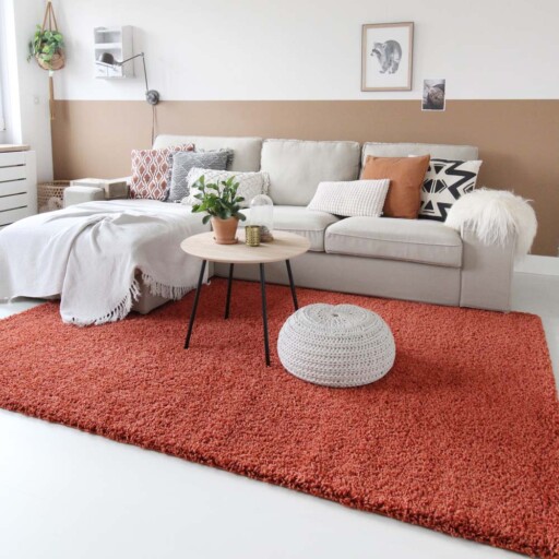 Hoogpolig vloerkleed shaggy Trend effen - terracotta - sfeer