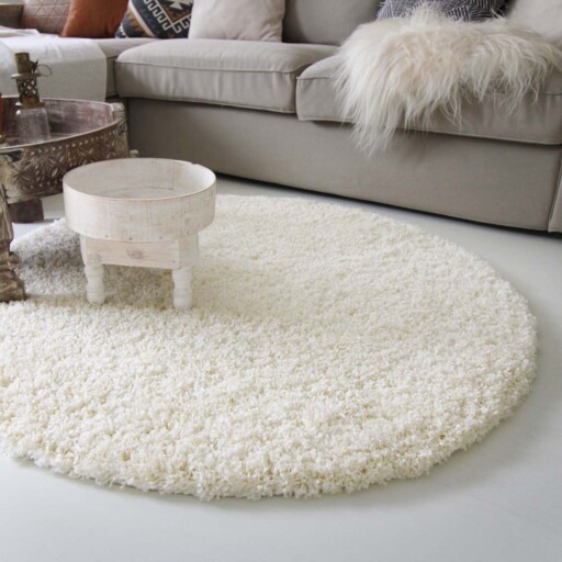 Hoogpolig rond vloerkleed shaggy Royal 5cm hoogte - crème - sfeer