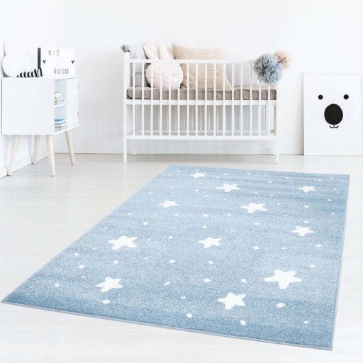 Vloerkleed kinderkamer Kleine Sterren 3D - blauw/crème - sfeer