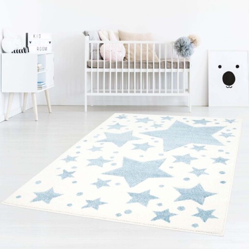 Vloerkleed kinderkamer Sterren 3D - crème/blauw - sfeer