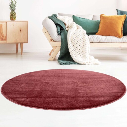 Rond vloerkleed effen velours Gala - rood - sfeer, thumbnail