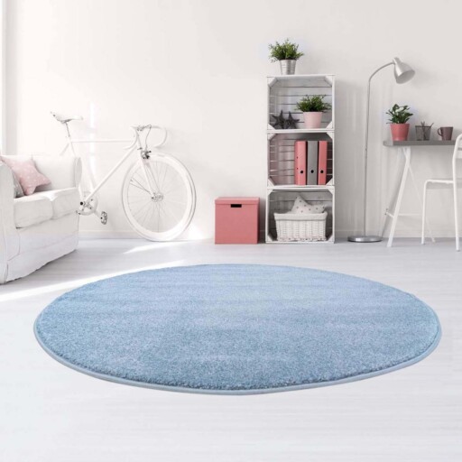 Rond vloerkleed kinderkamer effen Softpile - blauw - sfeer