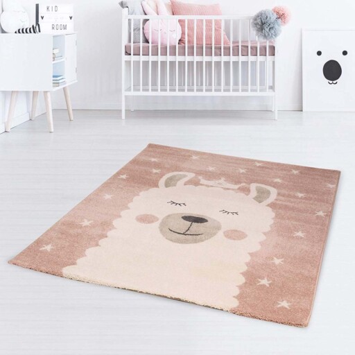 Vloerkleed kinderkamer Sleepy Lama - roze/wit - sfeer, thumbnail