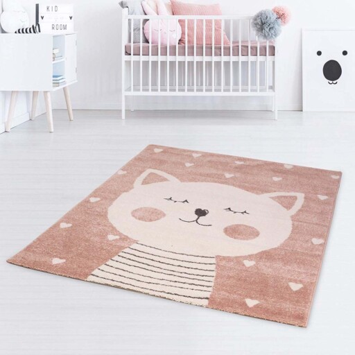 Vloerkleed kinderkamer Happy Cat - roze/wit - sfeer