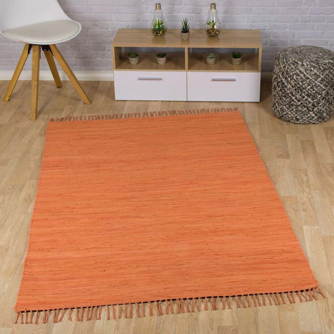 Kelim vloerkleed effen handweef Bomull - terracotta - sfeer