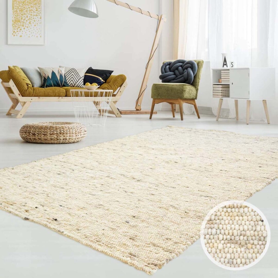 Wollen vloerkleed handweef Ylva - beige - sfeer