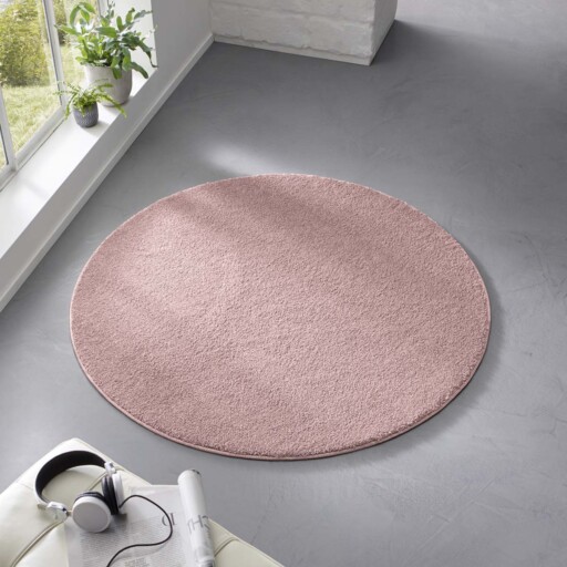 Rond effen vloerkleed Qualis - roze - sfeer