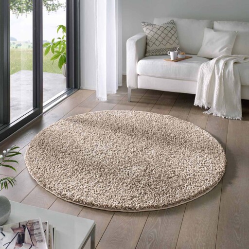 Rond vloerkleed hoogpolig effen Classic - beige - sfeer