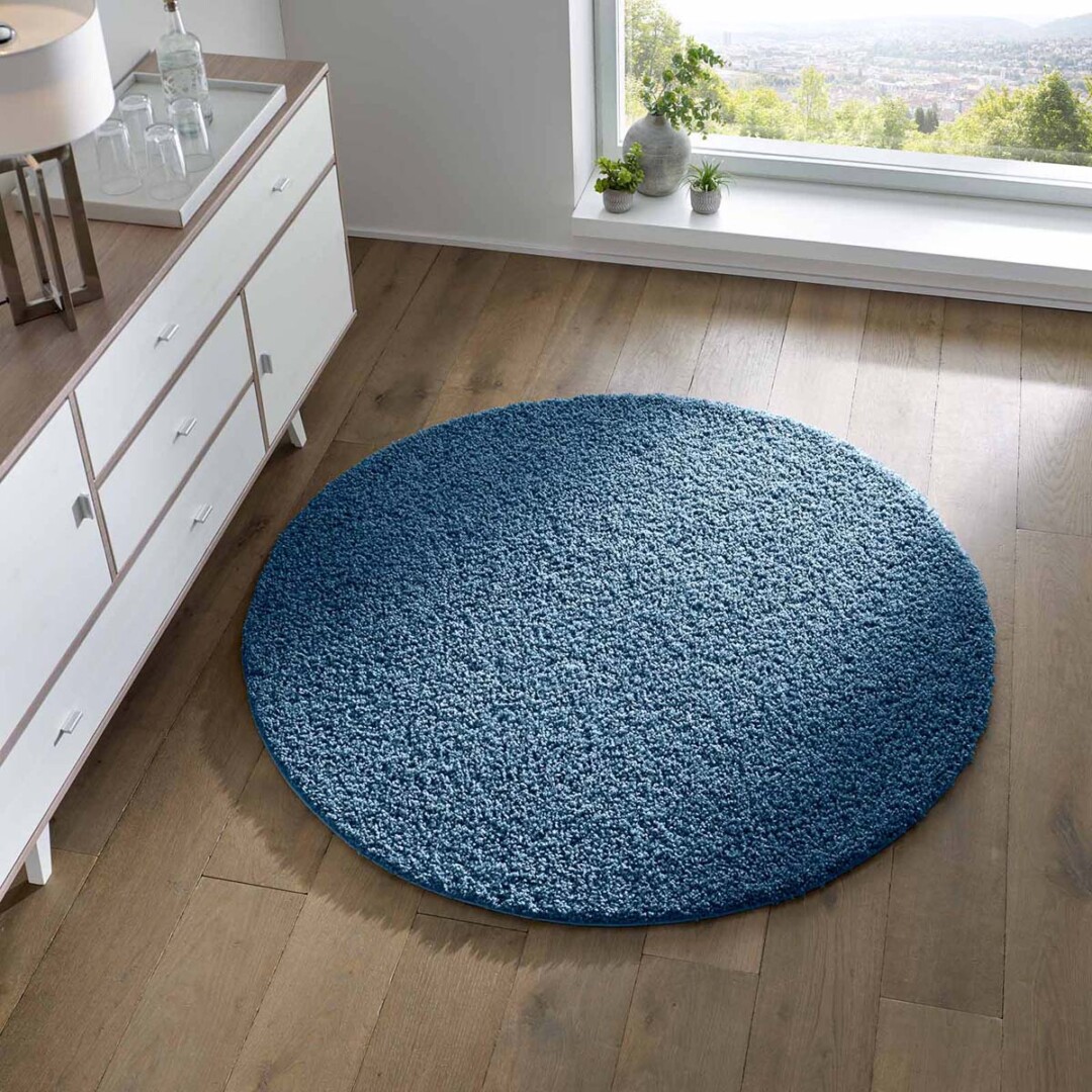 Rond vloerkleed hoogpolig effen Spectrum - blauw - sfeer