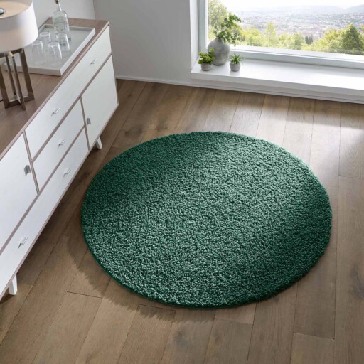 Rond vloerkleed hoogpolig effen Spectrum - jade - sfeer