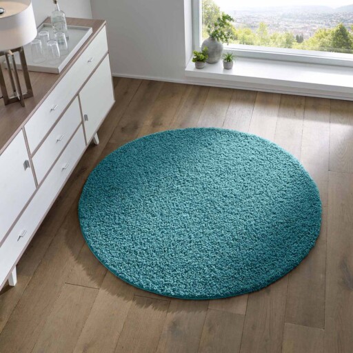 Rond vloerkleed hoogpolig effen Spectrum - turquoise - sfeer