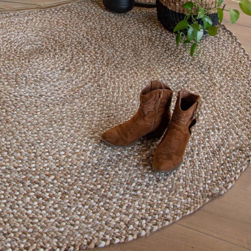 Jute vloerkleed rond - Braided - naturel/multi - sfeer