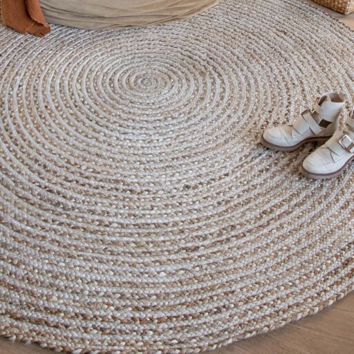 Jute vloerkleed rond - Braided - wit/naturel - sfeer