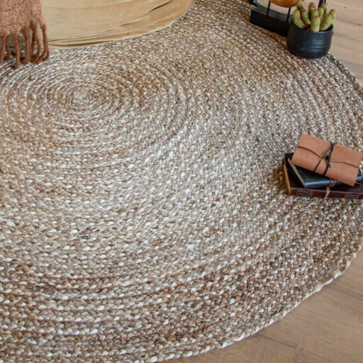 Jute vloerkleed rond - Braided - naturel - sfeer, thumbnail