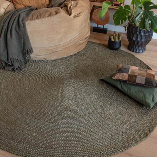 Rond jute vloerkleed - Pure - olijfgroen [special edition] - sfeer