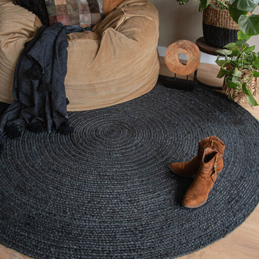 Rond jute vloerkleed - Pure - zwart [special edition] - sfeer