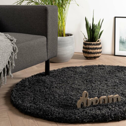 Rond hoogpolig vloerkleed - Cozy Shaggy - antraciet - sfeer