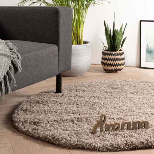 Rond hoogpolig vloerkleed - Cozy Shaggy - beige - sfeer