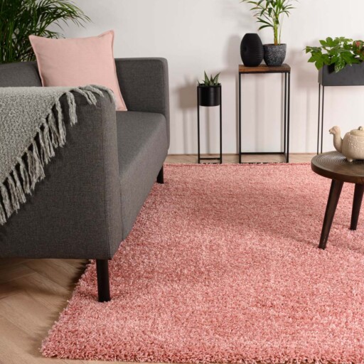 Hoogpolig vloerkleed shaggy Trend effen - roze - sfeer