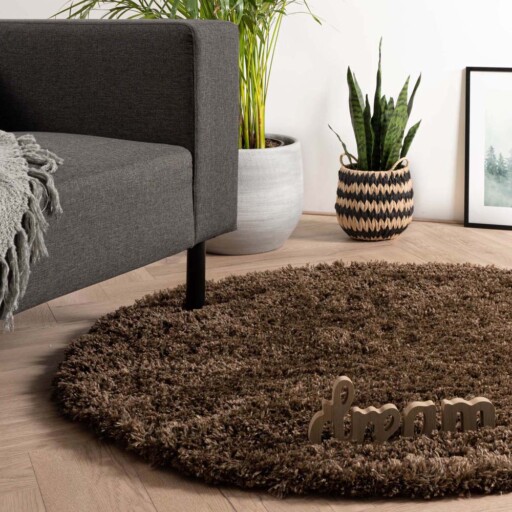 Rond hoogpolig vloerkleed - Cozy Shaggy - bruin - sfeer