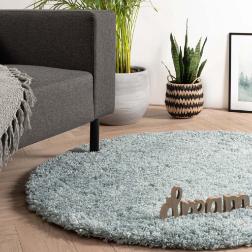 Rond hoogpolig vloerkleed - Cozy Shaggy - lichtblauw - sfeer