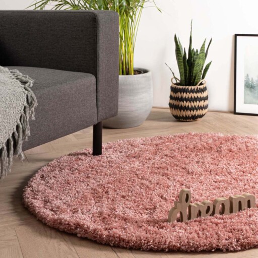 Rond hoogpolig vloerkleed - Cozy Shaggy - roze - sfeer