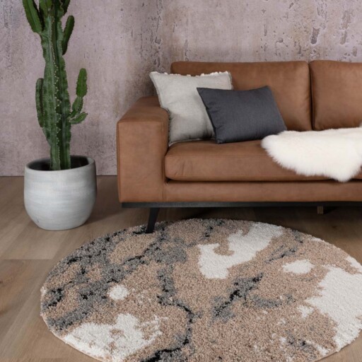 Rond hoogpolig vloerkleed Marble Artisan - beige - sfeer