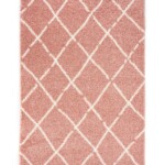 Hoogpolig vloerkleed ruiten Artisan – roze-wit