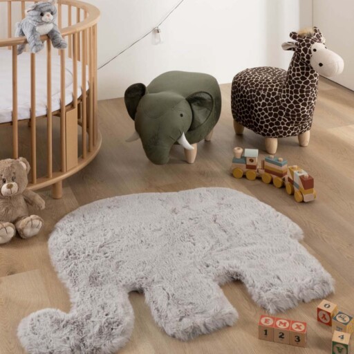 Kindervloerkleed Olifant - Fluffy lichtgrijs - sfeer, thumbnail