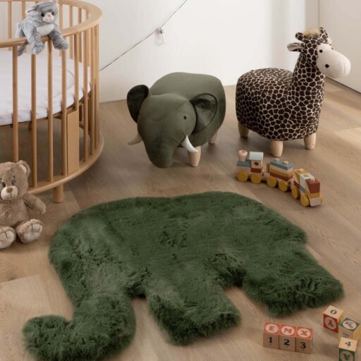 Kindervloerkleed Olifant - Fluffy olijfgroen - sfeer, thumbnail