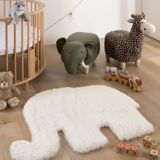 Kindervloerkleed Olifant - Fluffy wit - sfeer, thumbnail