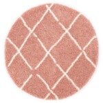 Rond hoogpolig vloerkleed ruiten Artisan – roze-wit