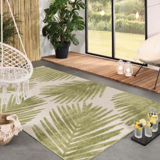 Buitenkleed palmbladeren - Verano beige/groen - sfeer