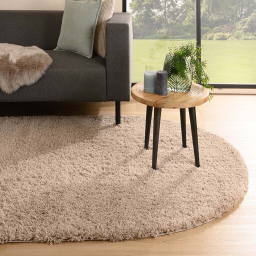 Ovaal hoogpolig vloerkleed - Cozy Shaggy - beige - sfeer