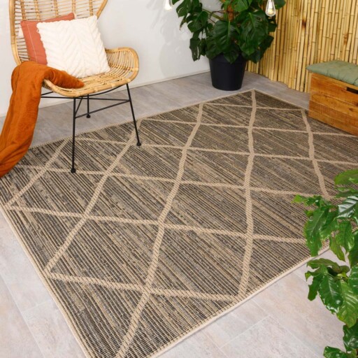 Jute buitenkleed ruiten Sunny - naturel - sfeer