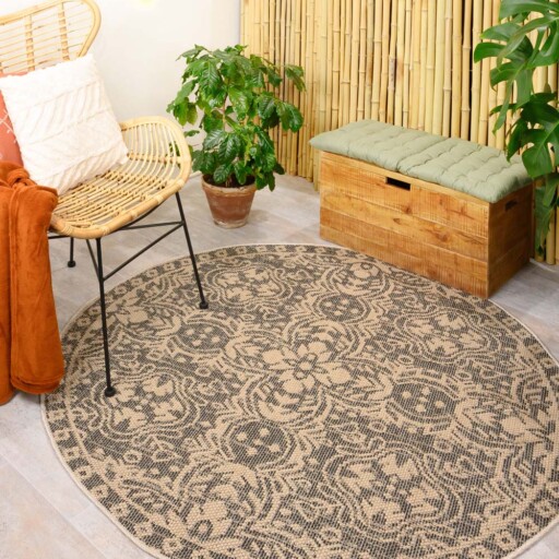 Rond buitenkleed Sunny Oriental - beige/zwart - sfeer