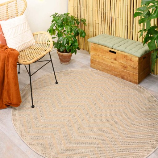 Rond jute buitenkleed Sunny Contour - naturel - sfeer