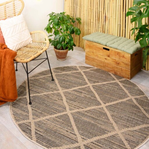 Rond jute buitenkleed ruiten Sunny - naturel - sfeer, thumbnail