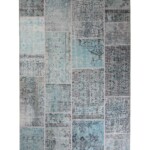 Patchwork vloerkleed – Fade Heritage grijs-turquoise top view