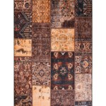 Patchwork vloerkleed – Fade No.1 goud-bruin top view