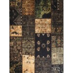 Patchwork vloerkleed – Fade No.1 olijfgroen top view