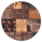 Rond patchwork vloerkleed – Fade No.1 goud-bruin top view