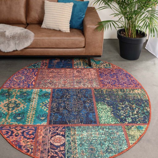 Rond patchwork vloerkleed - Fade No.1 multi - sfeer