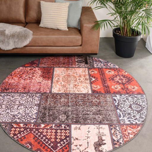 Rond patchwork vloerkleed - Fade No.1 rood/multi - sfeer