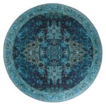 Rond vintage vloerkleed – Fade No.2 blauw top view