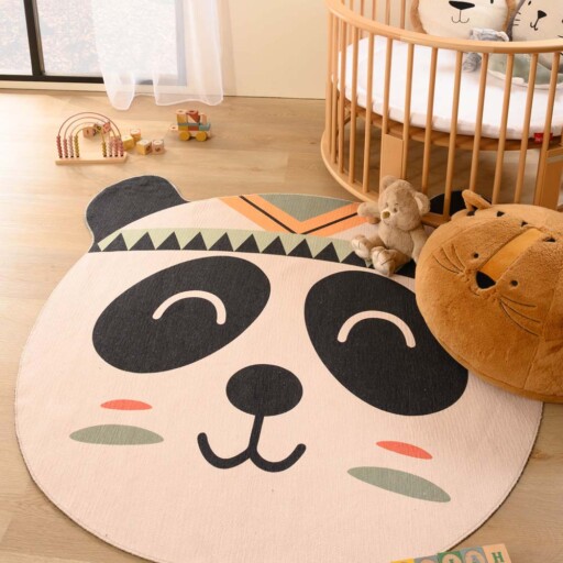 Vloerkleed pandabeer kinderkamer - Wasbaar wit/zwart - sfeer, thumbnail