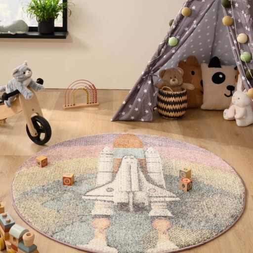 Rond Vloerkleed kinderkamer raket - Dreams multi